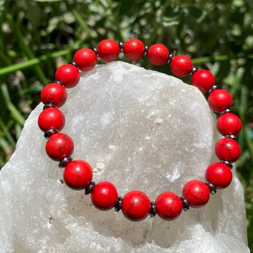 10mm Red Turquoise Stretch Bracelet